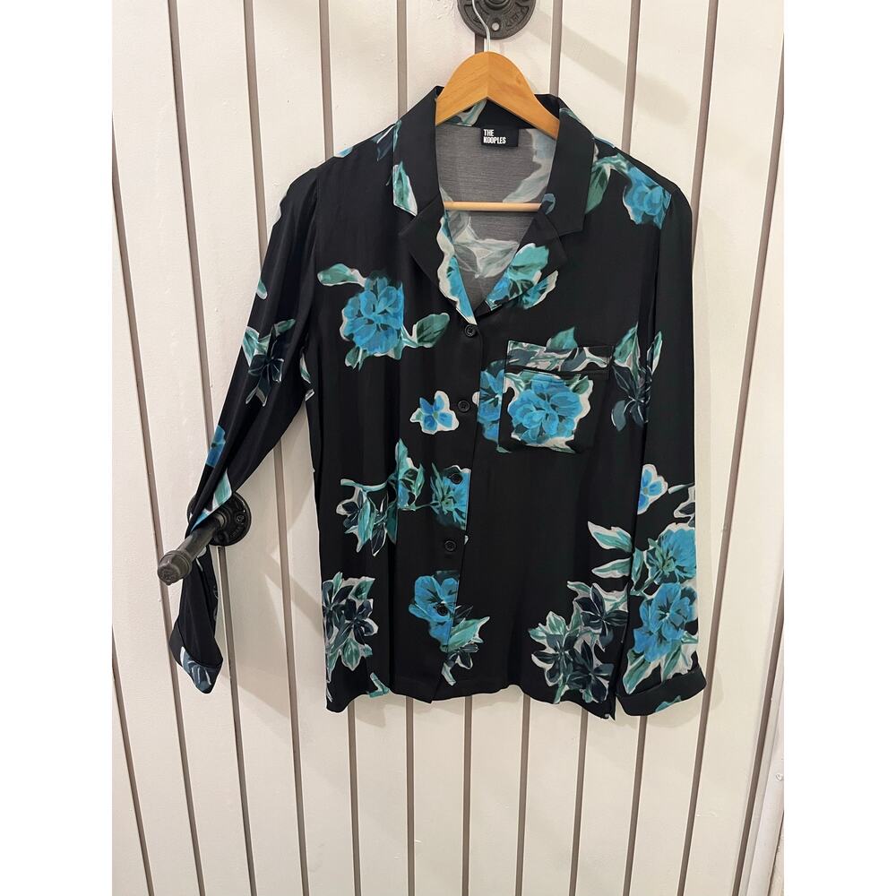 The Kooples Black and Blue Floral Blouse Size 0